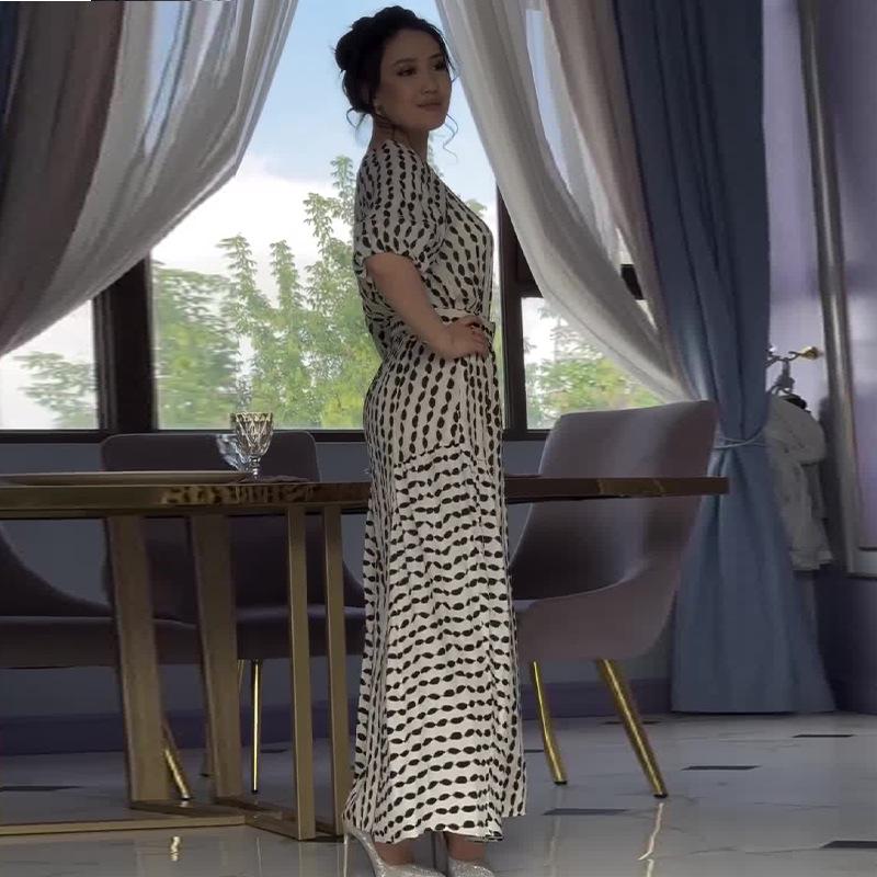 2024 Retro Print Women's Summer Dress - Elegant Round Neck Casual Style