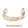 MamacitaSlay 316L Stainless Steel Double Color Cross Open Bangles Party Waterproof 18K Gold Plated Jewelry Women's Charm Jewelry