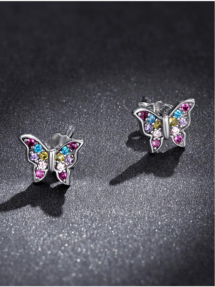 Yinziyun Insect Stud Earrings: Exquisite Butterfly & Dragonfly with Pave Diamond, 925 Sterling Silver