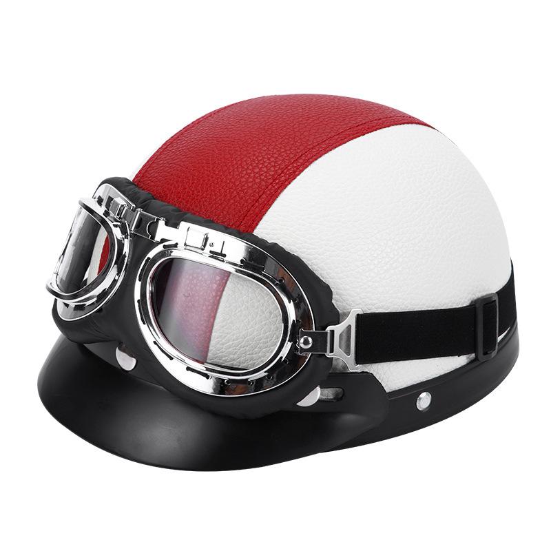 Helmet Men's Electric Car Winter Retro Helmet Women's Light Four-season Leather Helmet Couple Battery Car Hard Hat Warm Half Helmet