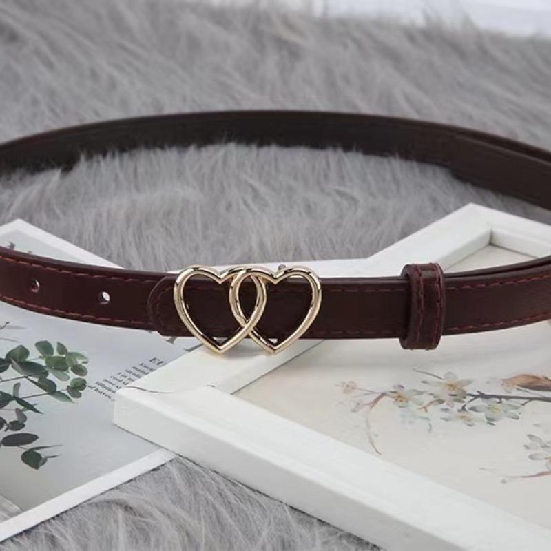 New Double Heart Gold Buckle Fashion Women's Thin Belt Pants Jeans Dress Belt Women Designer Belt