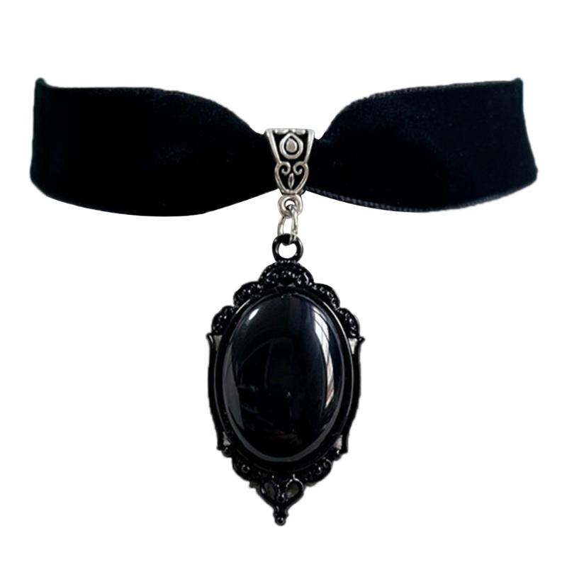 Black Velvet Collar Gothic Victorian Black Embossed Crystal Necklace Fashion Women Gifts Pagan Witchcraft Jewelry