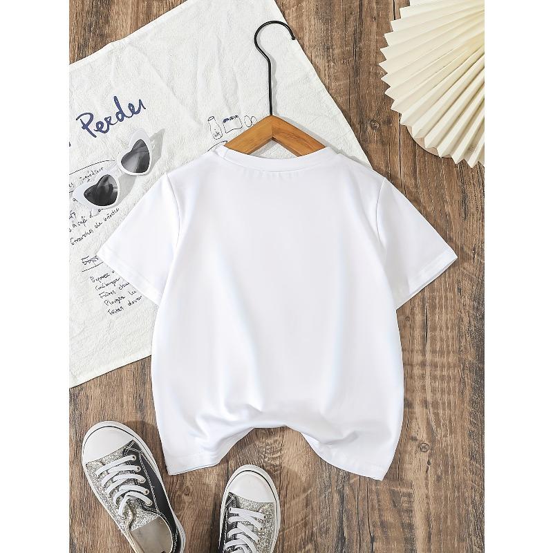 European Size Childrens Round-neck Short-sleeved T-shirt with Cartoon Animal Concert Pattern Print