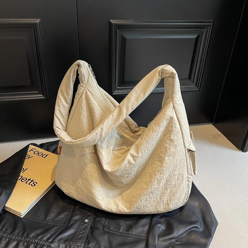 New Solid Color Nyl Zipper Women's Tote Bag Soft Simple Large Capacity Handbag 2026 Fashi High Beauty Versatile Shoulder Bag