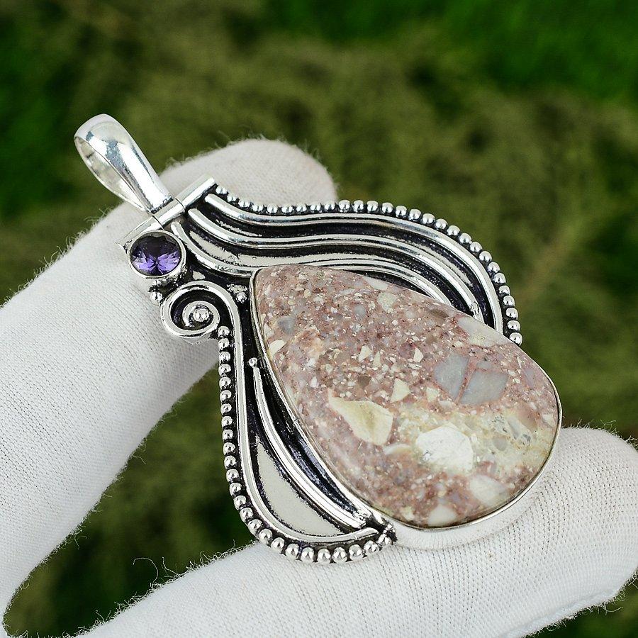 

Natural Brecciated Mookaite Gemstone Pendant Red 925 Sterling Silver Jewelry