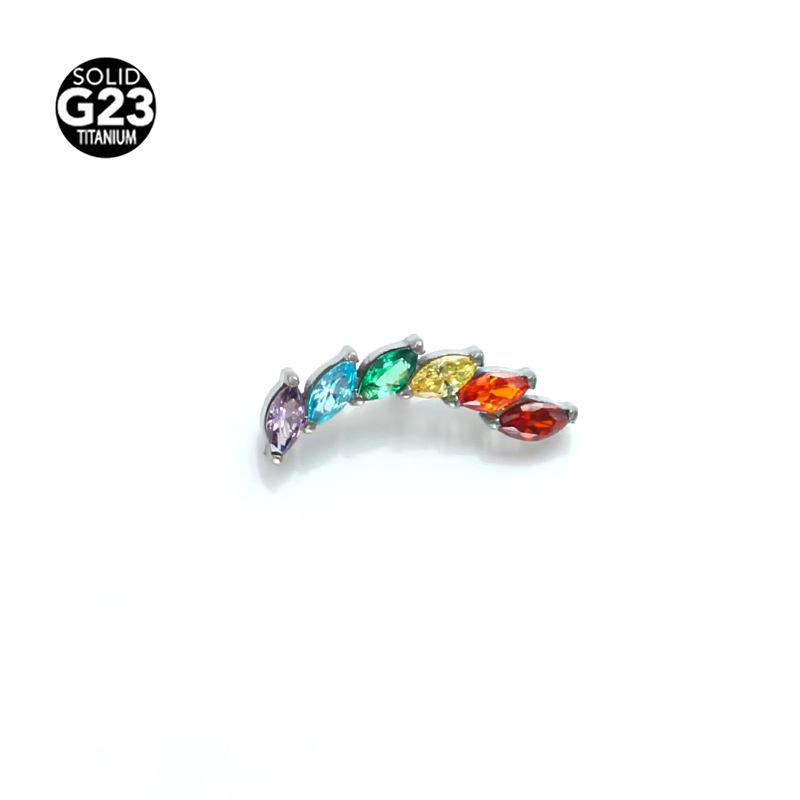 Marquise Multicolor Zircon Stud Earrings – F-136 Titanium Alloy for Lip and Ear Cartilage Piercing.