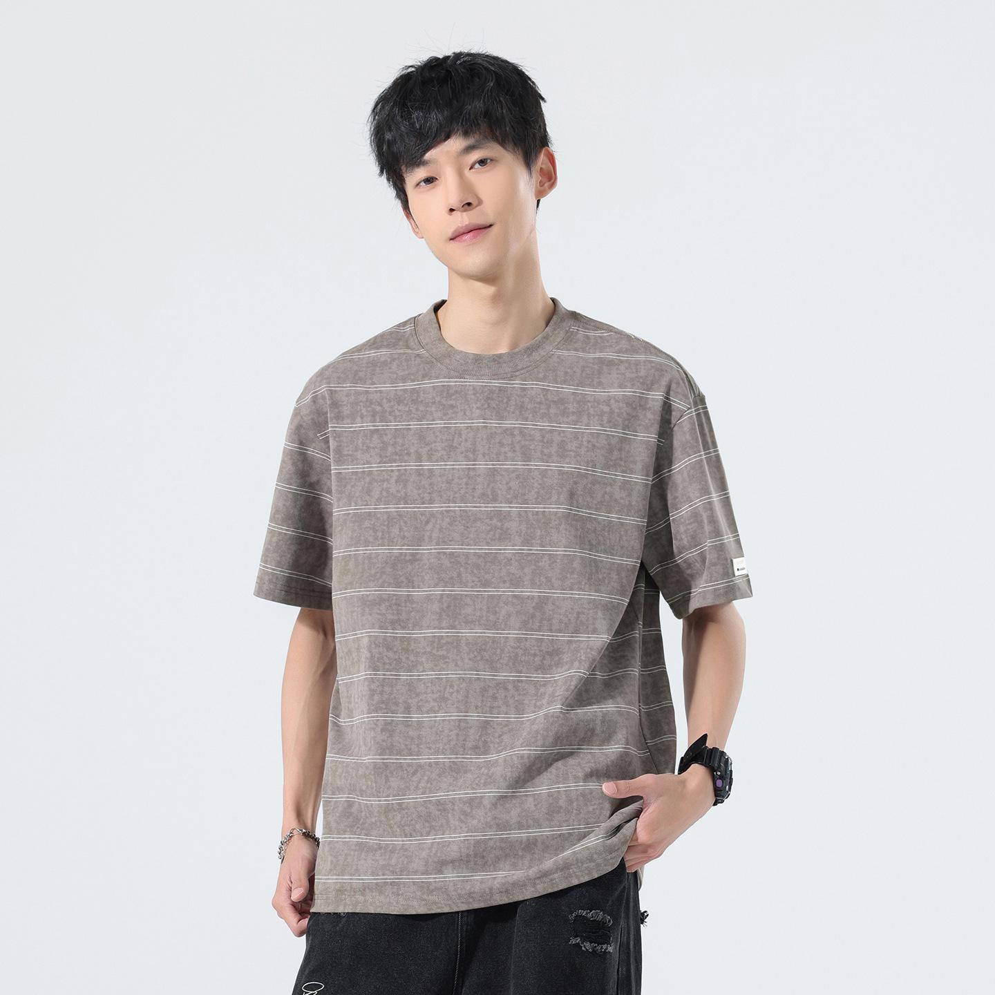 

Pengyun Men s Heavyweight Tie-Dye Striped T-shirt - Trendy Loose Summer Top 2XL