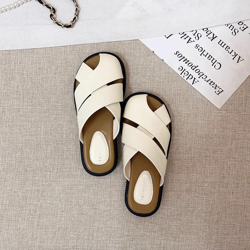 Baotou half-drag women's summer outer wear breathable new versatile hollow cool slippers flat bottom with skirt mops