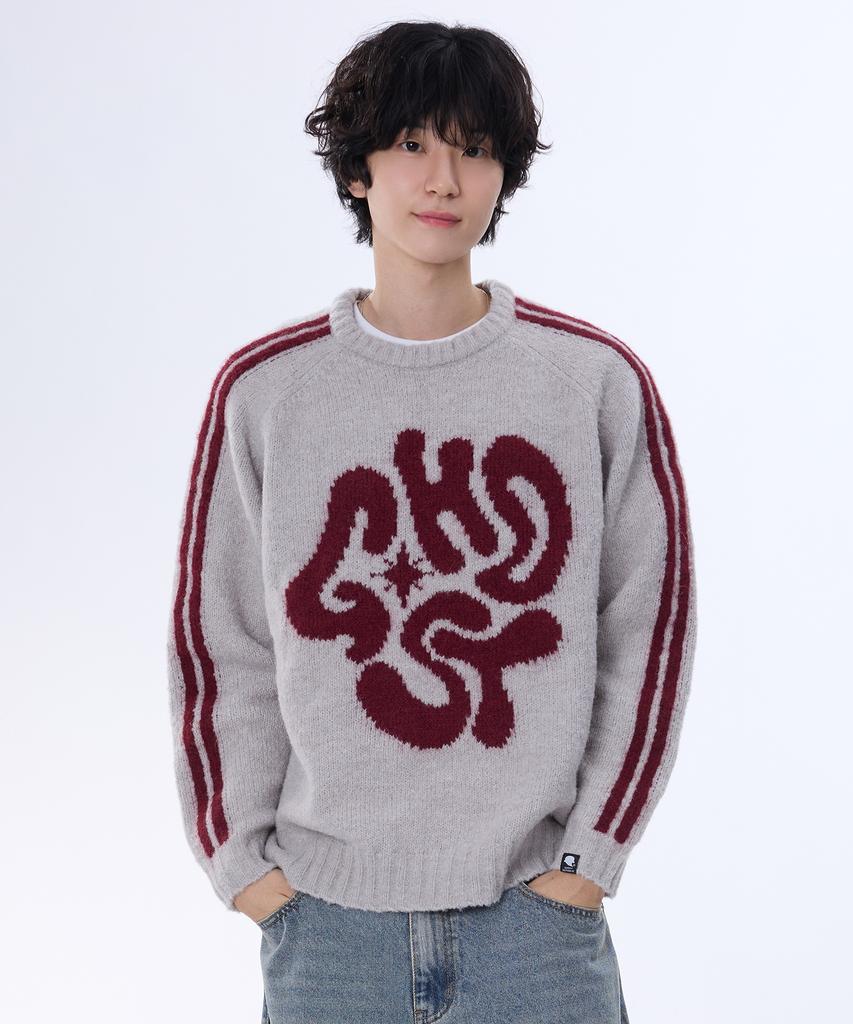 GHOST REPUBLIC Mohair Graphic Raglan Track Boucle Knit 4 Colors Gkm-159