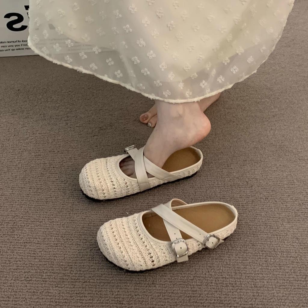 Late evening breeze wearing women's new 2025 spring and summer vacation with Mary Jane half slippers