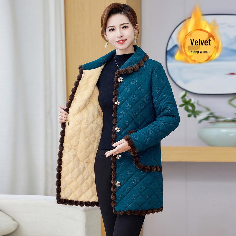 2025 Warm Cotton Padded Jacket for Mothers & Elderly Women, Autumn/Winter Plus Velvet Coat