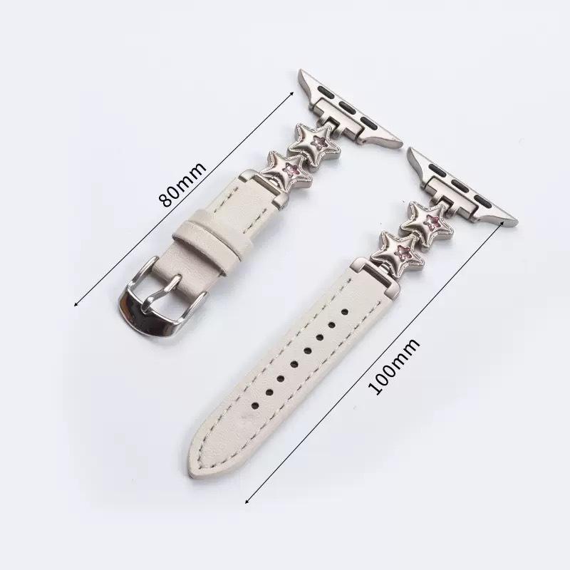 Apple iWatch Serisi 1-11/SE, Huawei GT654 ve Xiaomi 8910 ile Uyumlu Deri Elmas Çivili Saat Kordonu. Kadınlar için ideal.