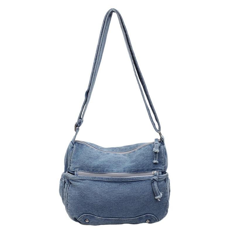 Women's bag new messenger bag women's large-capacity washed denim bag multi-compartment shoulder bag