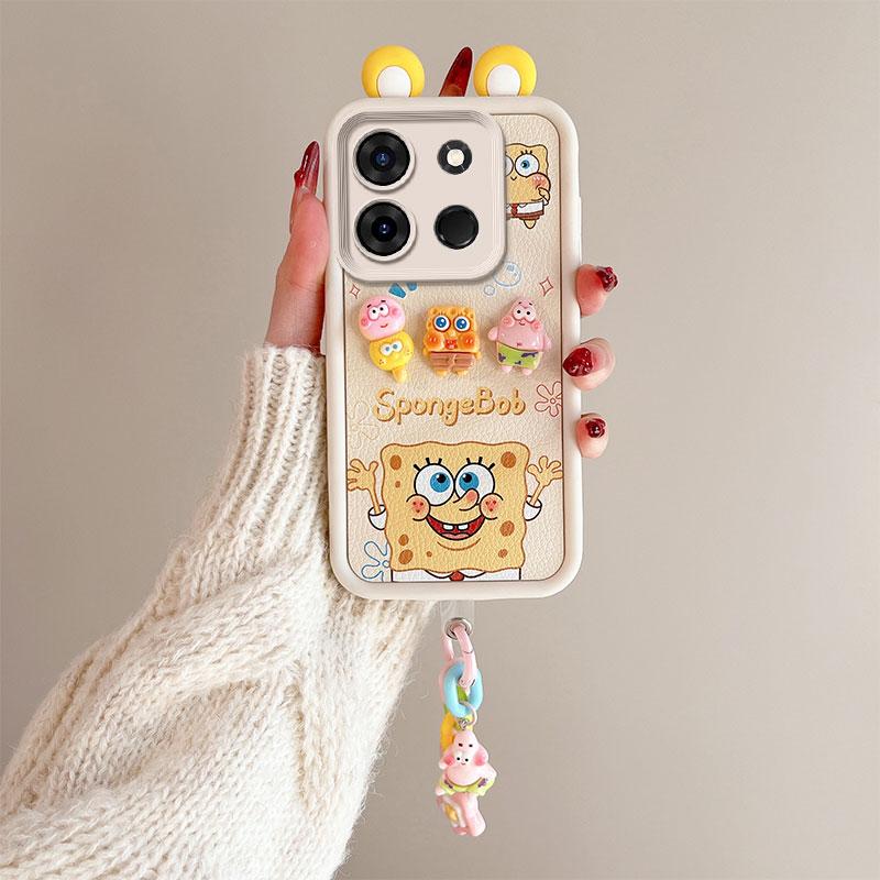 KEYSION Cute Ear 3D Cartoon Case for TECNO Spark Go 2023 Pop 7 Pro with Bracelet Silicone Shockproof Phone Cover for Infinix Smart 7