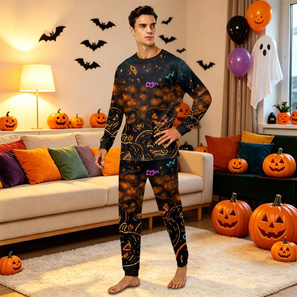 Family Matching Halloween Printed Long Sleeve Top and Pants Set for Parents and Kids