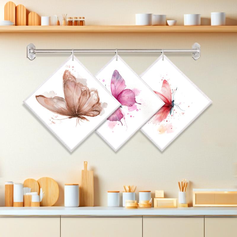 6PCS Cleaning Dishcloths Reusable Kitchen Dish Towels Watercolor Butterfly Pattern Dishcloth Absorbent Lint Free Cloth Washable Duster Rags Tea Towels