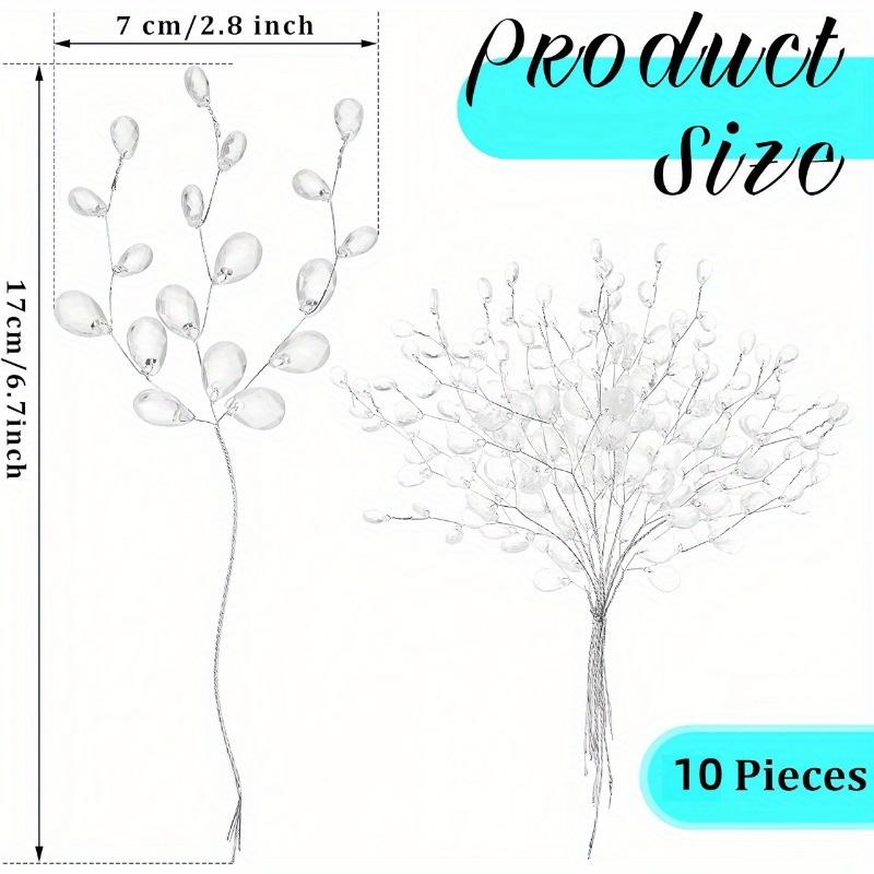 10pcs Artificial Bouquets with Acrylic Bead Drop Crystal Flower Stem Branches Beaded String Bridal Picks, Decoration for Wedding DIY Crafts
