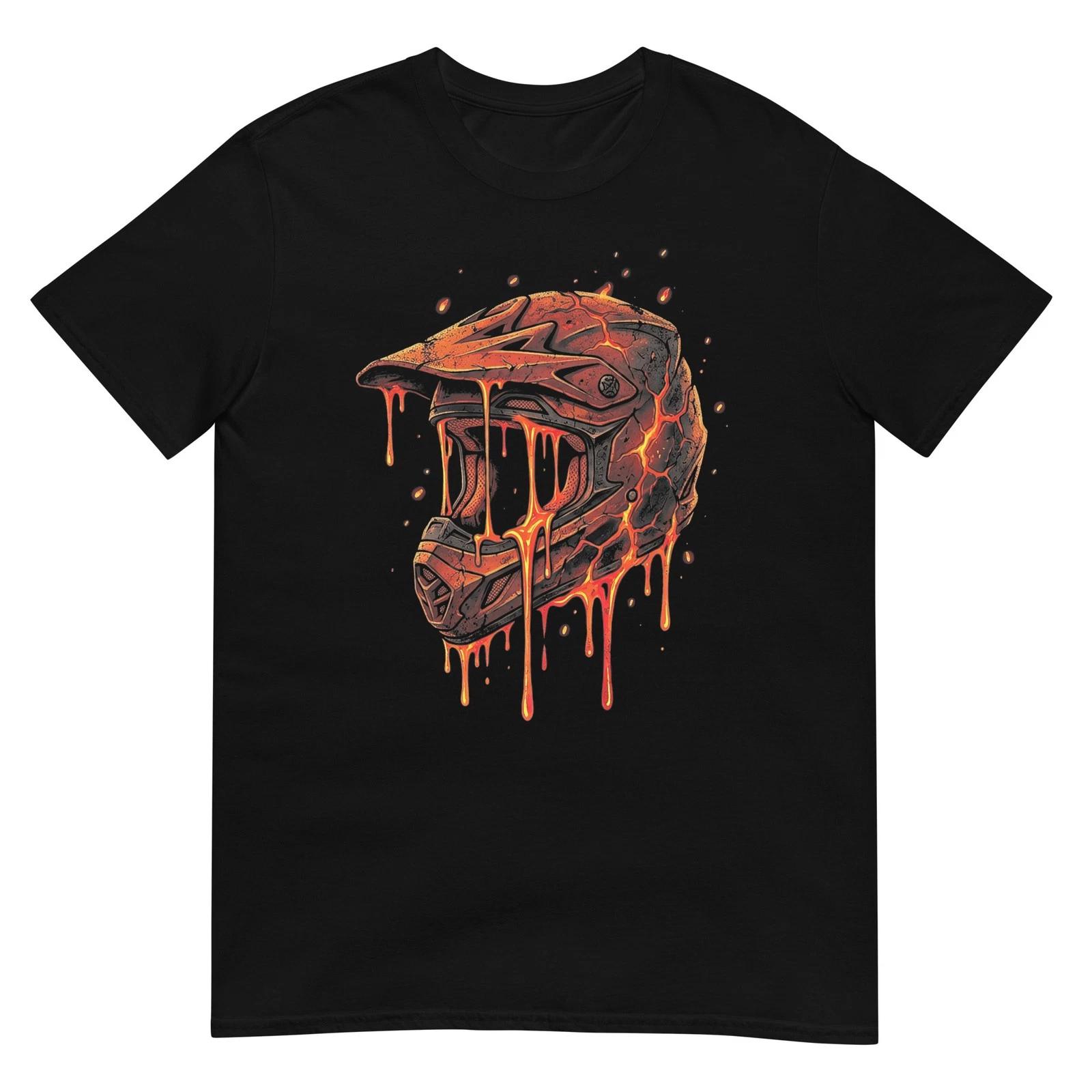 Motocross Helmet Drip Melt Graphic Dirt Bike Racing T-Shirt M