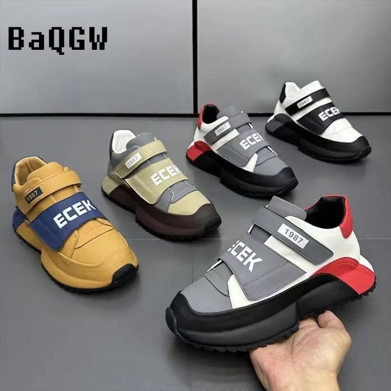 Casual Microfiber Leather Spring Breathable Increased Internal Platform Shoes for Male Women Fashion Running Chunky Sneakers