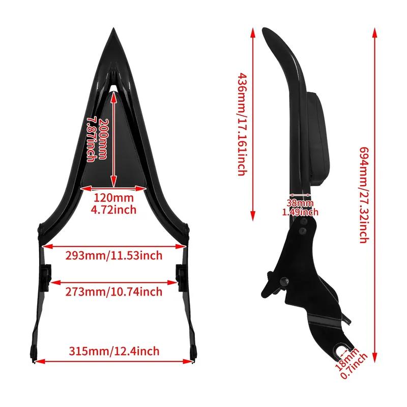 Motorcycle 16'' Detachable Rear Passenger Backrests Sissy Bar Pad For Harley Touring CVO Road King Electra Street Glide 09-2025