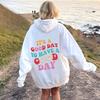 Plus Velvet Sweatshirt with Back Letter Print & Kangaroo Pocket