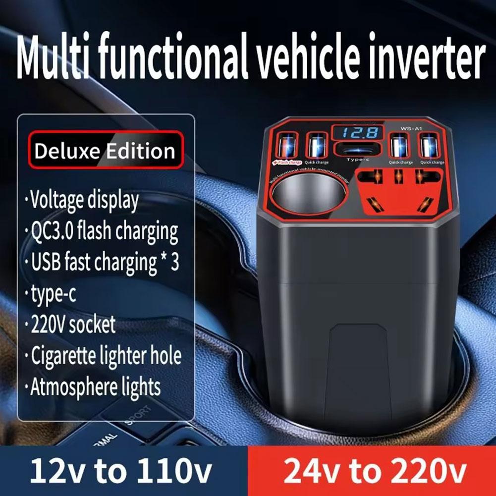 Car Power Inverter 12V / 24V to 220V Multi-Functional Power Converter LED Display Multi-Functional Car Socket Fast Charger