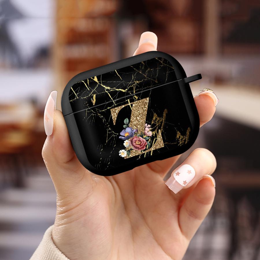 Case For Airpods 2 1 3 Pro 4 Pro3 Pro2 Earphone Cases Cover Flower Gold Initial Cool
