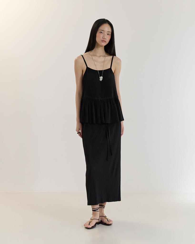 Current Pleats Long Skirt(Black)