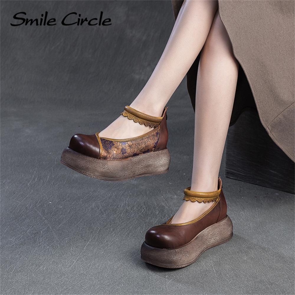 Genuine Leather Women Sandals Round Toe Increased Height Casual Shoes Fashion Comfortable Thick Bottom Shoes