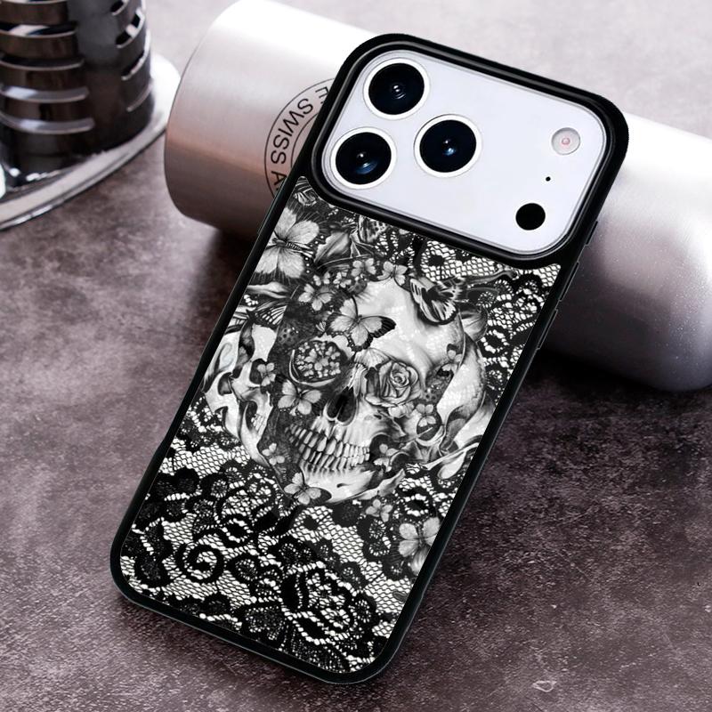 

Retro Pattern Flower Skull Phone Case for iPhone 17 16 15 Pro Max Air 14 13 12 11 Plus Shockproof Capa Cover iPhone 15 Pro