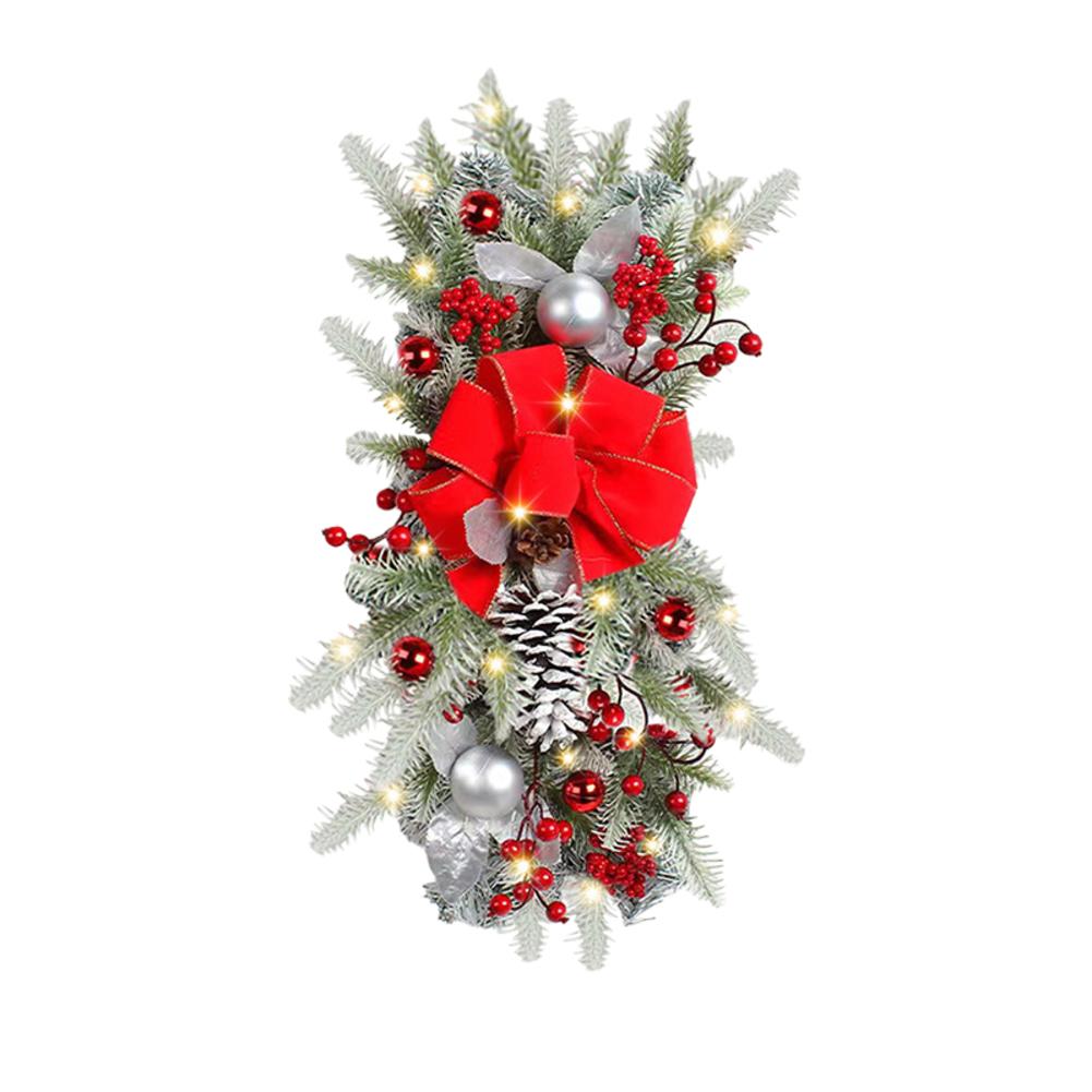 Artificial Stairway Wreath Garland Cordless Swag with Teardrop Trim for Festive Door and Stair Rail Decoration