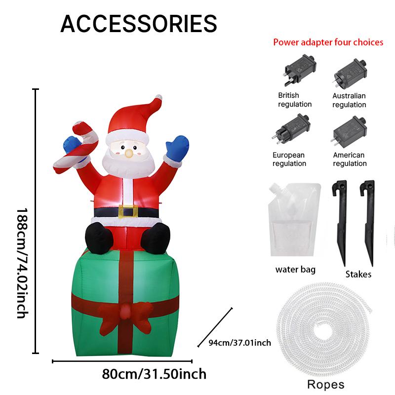 5.91FT Inflatable Mold Santa Gift Box Toy Xmas Yard Lawn Party Decoration Festive Gift LED Lit Christmas Supplies Home Ornament