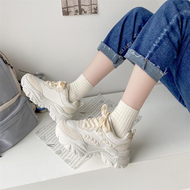 Thick-soled Daddy Shoes Women  New Women's Casual Single Shoes Small White Shoes Wheat Ear Mesh Shoes Sports Shoes Women