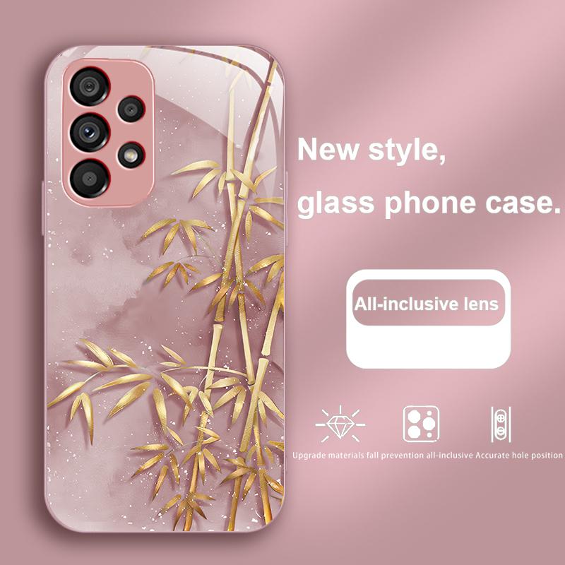 Golden Bamboo Black For Samsung Galaxy S23 U Ltra 24 Plus S20 21 FE S25 Ultra A70 A72 73 51 52 53 Tempered Glass Phone Case
