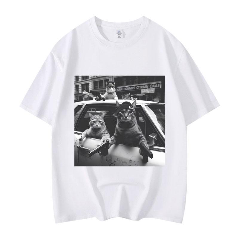 Funny Cat Gang Meme Graphic T Shirts Men's Women's Fashion Vintage Short Sleeve T-shirt High Quality Cotton Oversized T-shirts