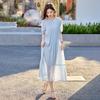 Blue Beautiful Dress Women's Summer New Design Temperament Medium and Long Popular Thin Skirt