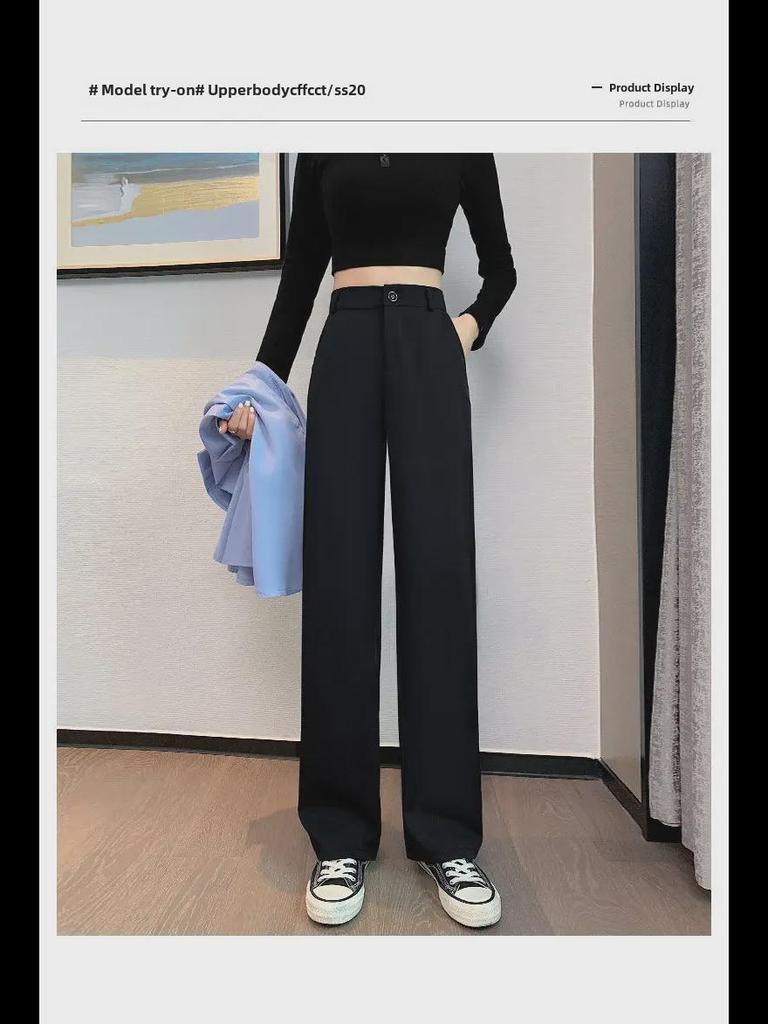 Women's High-Waist Black Wide-Leg Pants: Spring/Summer Slim, Straight, Loose, and Casual Trousers.