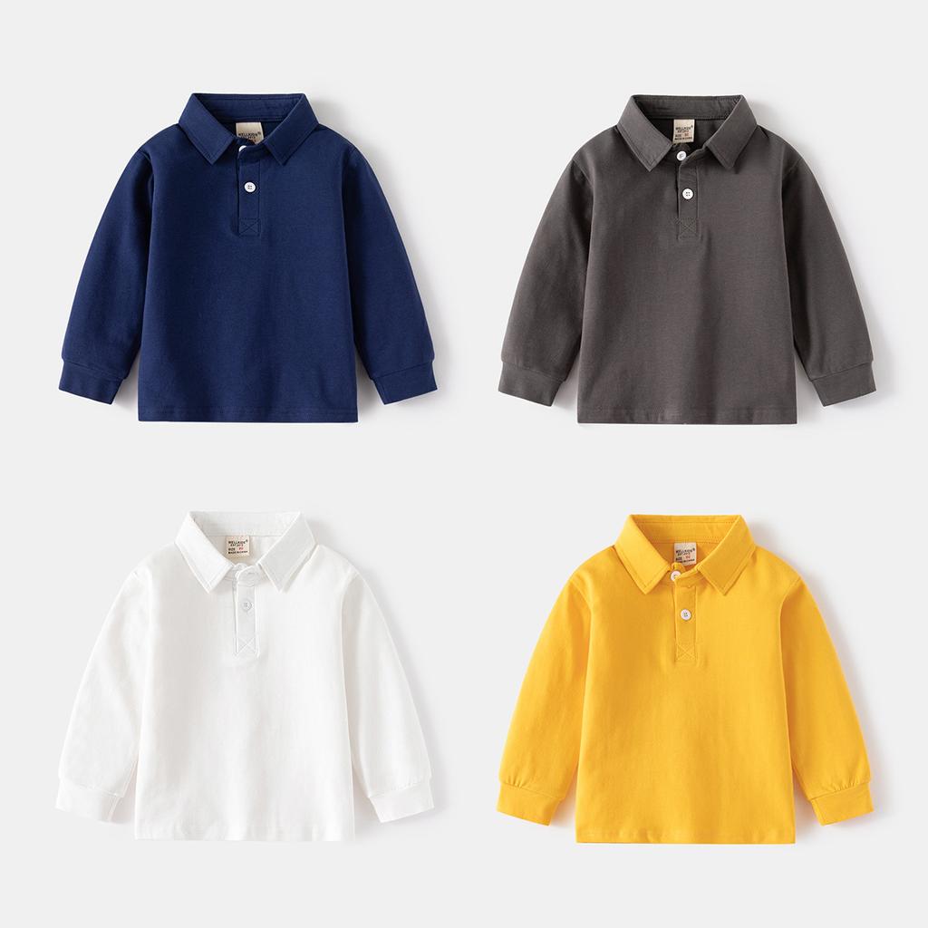 Boys Long Sleeve Polo Shirt Cotton Casual Collared T Shirt Spring Autumn Top for Kids