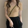 New Spring and Summer Solid Color Versatile Short-sleeved T-shirt Top for Women's Front Shoulder Thread Round Neck Slim