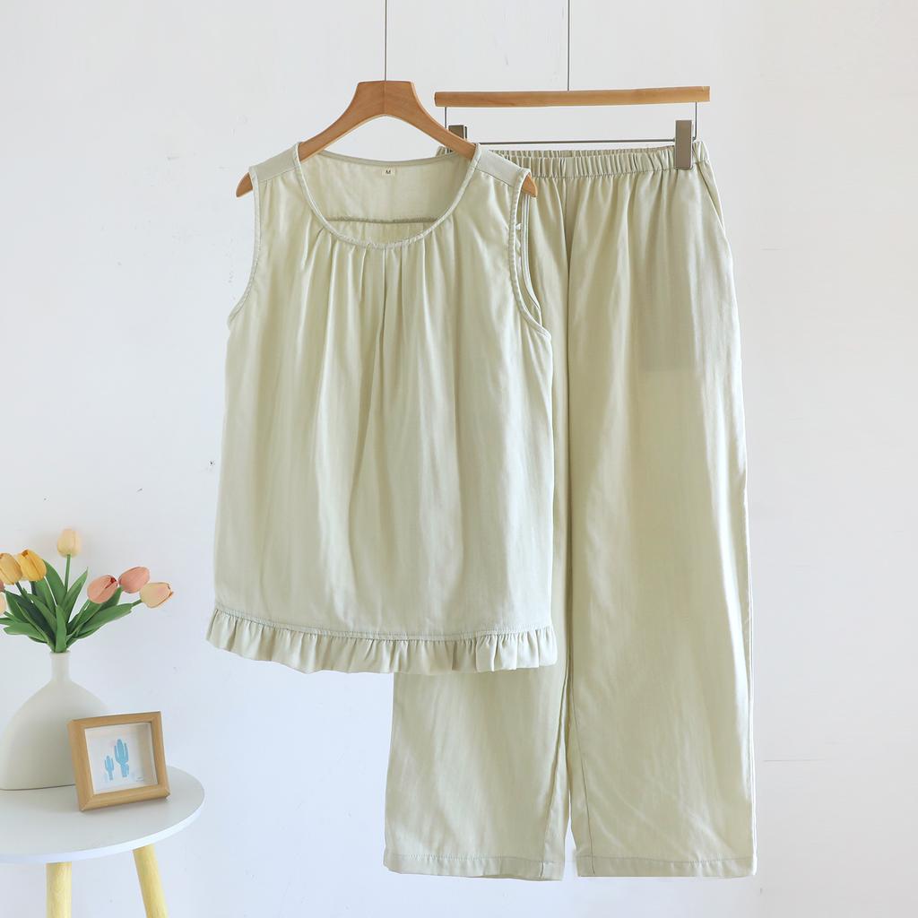 Pure Cotton Double-layer Yarn Pajamas Women's Summer Thin Vest Shorts Sweet Girl Style Can Be Worn Outside Loungewear Two-piece Set
