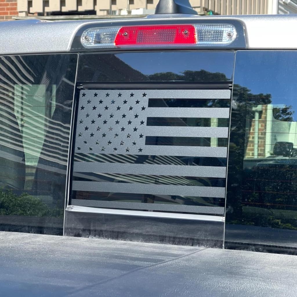 Rear Middle Window Decal Fits For Chevy Colorado GMC Canyon 2015-2025 Back Sliding Window Matte Black American USA Flag Sticker (Equipped With Red