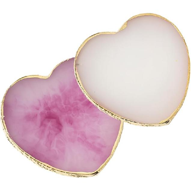 2 Pcs Resin Nail Art Palette, Nail Painting Mixing Tray with Gold Edge, Nail Art Display Board, Nail Polish Holder for Nail Design, Manicure Tools E-heart-shaped White and