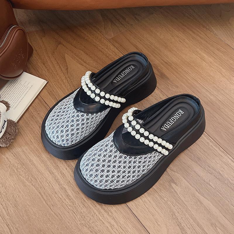 Woven bag head slippers women's summer sandals 2025 new thick-soled Mary Jane shoes hollow hole shoes