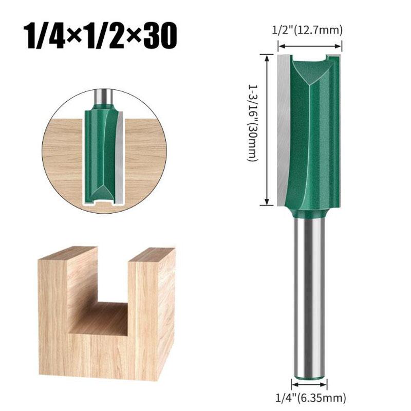 

Набор прямых фрез по дереву, плотницкие фрезы 1/4″ 5/16″ 3/8″ 1/2″Диаметр режущей кромки 6 мм Хвостовик 6,35 мм 1/4*1/2 зелёный