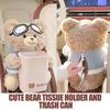 Car Tissue Box Holder Plush Animal Trash Bin 2-in-1 Leakproof Plush Bear Tissue Holder and Trash Can for Vehicle Home Travel