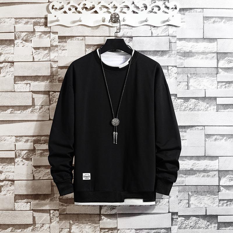 Mens Casual Sweatshirts Hoodie Men Fake Two Pieces Multi Color O-Neck Fashion   Sweatshirt