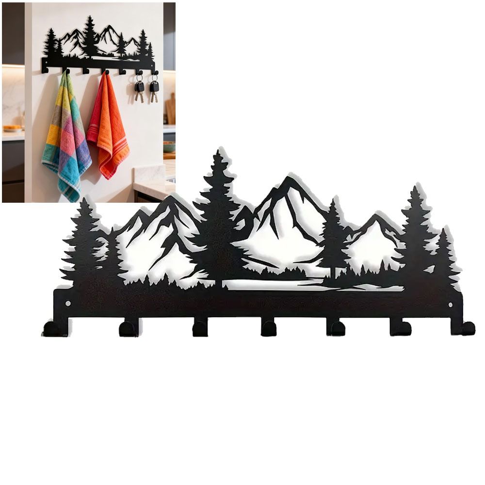 Charming Forest Design Key Storage Rack Wall-mounted Black Entry Wall Key Hook Metal Wall Hanging Rack For Storing Keys