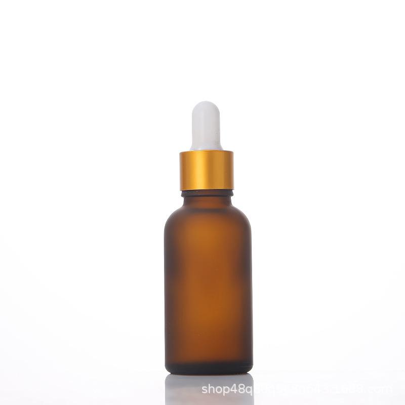 Flacon compte-gouttes en verre ambré dépoli pour huiles essentielles, cosmétiques ou échantillons de voyage