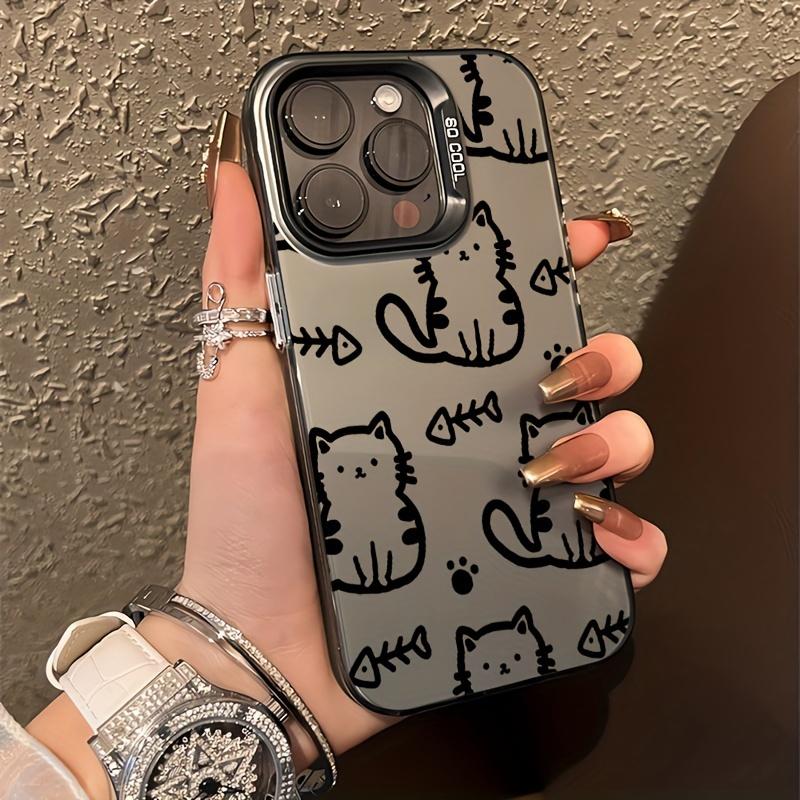 

Fish bone kitten phone case For iPhone 11 12 13 14 15 16 17 XS XR X 12 13 Plus Pro Max SE series Anti fall durable beautiful gorgeous IPhone 14 Pro Max