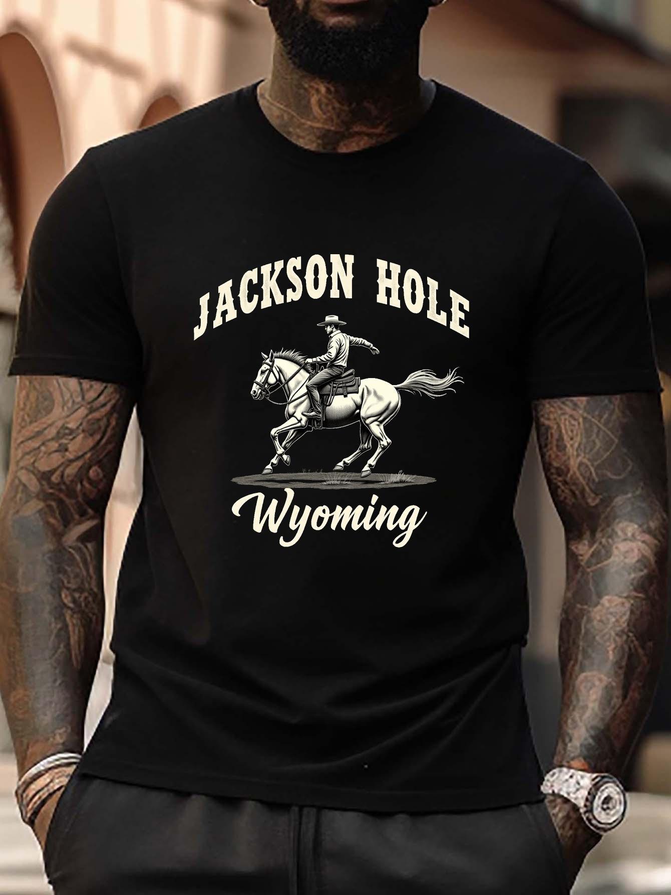 JACKSON HOLE Wyoming Plus Size T-shirt - Black Western Cowboy Graphic Print L